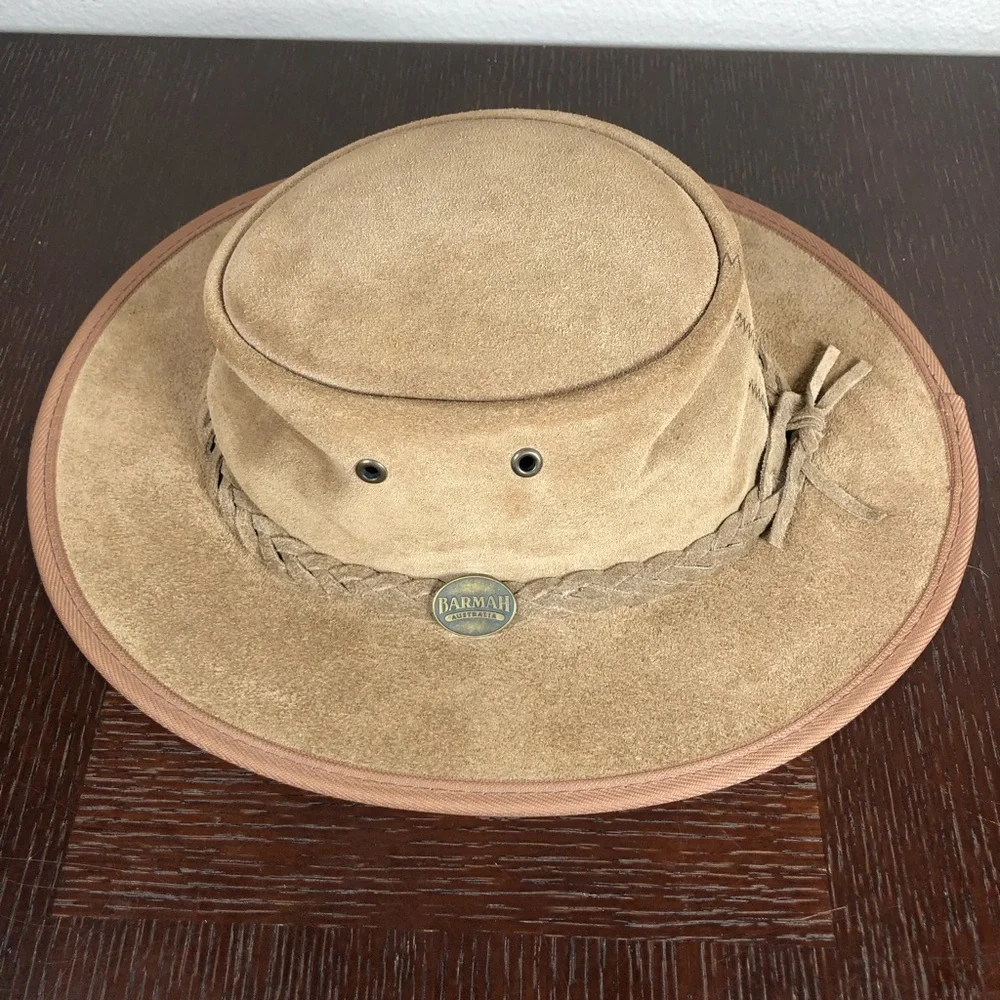 Barmah 1061HI Foldaway 50+UPF Suede Tan Unisex Hat Hiking Beach Festival M 7 1/8